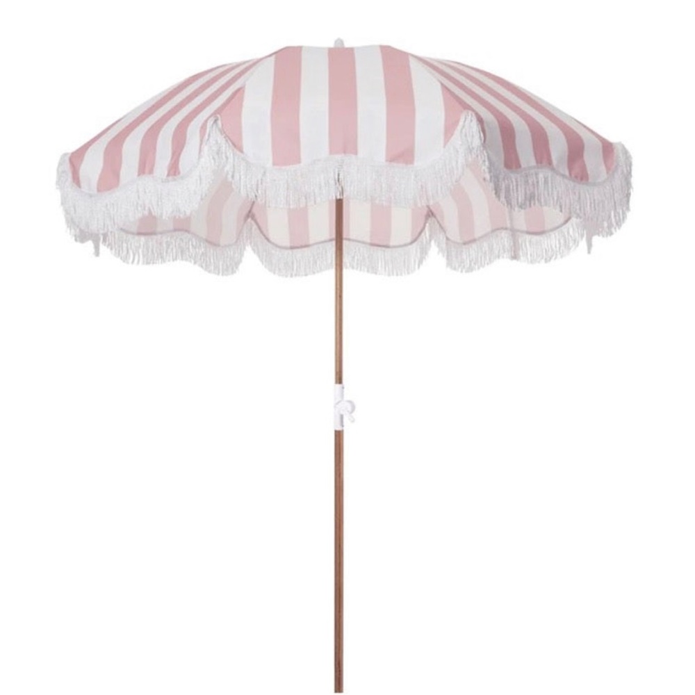 Business & Pleasure Pink and white umbrella